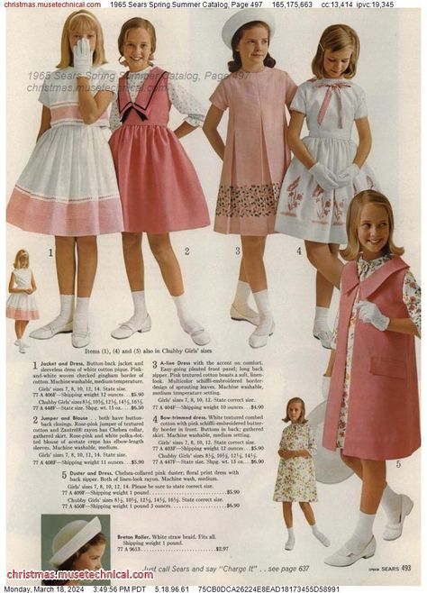 1965 Sears Spring Summer Catalog, Page 497 - Catalogs & Wishbooks Christmas Catalogs, Vestidos Vintage, 1960s Fashion, Moda Vintage, 60s Fashion, 인물 사진, Vintage Girls, Childrens Fashion, Looks Vintage