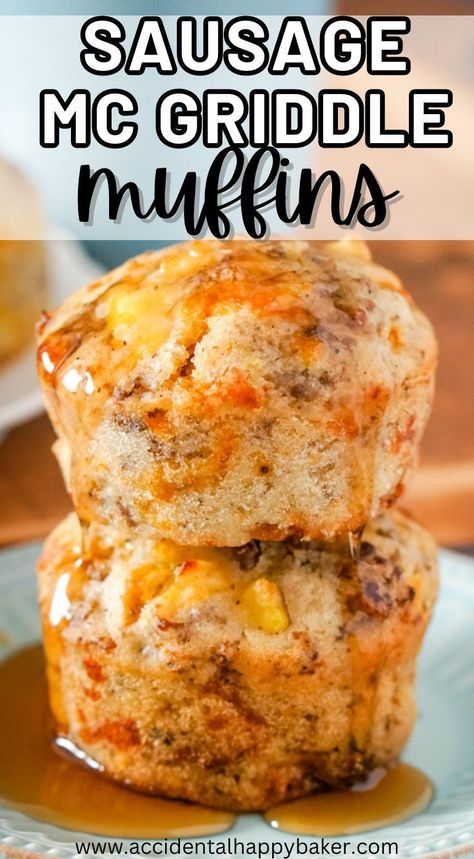 McGriddle Muffins capture the best of your beloved fast food breakfast sandwich at a fraction of the price! These simple muffins are quick to whip up and freeze beautifully, offering a breakfast your kids will enjoy! Fast Filling Breakfast, Breakfast Sausage Muffins Bisquick, Breakfast Muffins With Pancake Mix And Sausage, Breakfast Ideas Using Bisquick, Gluten Free Mcgriddle Recipe, Sausage Mc Griddle Muffins, Ham And Cheese Breakfast Muffins, Sausage Egg Pancake Muffins, Sheet Pan Mcgriddle