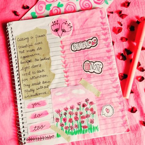 Pink Theme Journal Ideas, Pink Border Design Notebook, Pink Theme Journal, Journal Pink Theme, Aesthetic Assignment Ideas, Memory Book School, Pink Scrapbook, Pink Pages, Journals Ideas