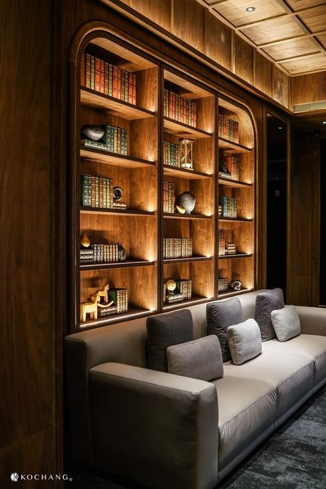 Home Library Aesthetic, Whiskey Room, Library Aesthetic, Home Library Design, Shelf Lighting, Studio Apartment Ideas, Home Libraries, Library Design, Home Office Setup