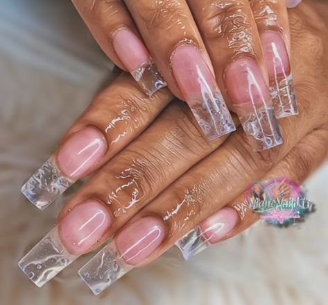 Acrylic ice nails Clear Water Nails, Ice Acrylic Nails, Ice Nails Acrylic, Ice Nails Acrylic Clear, Clear Gel Nails Designs, Clear Polygel Nails, Ice Nails Designs, Icicle Nails, Ice Nails