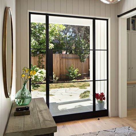 Mini House Exterior, Steel Glass Doors, House Entry Doors, Glass Entrance Doors, Frame Doors, Double Door Entryway, Steel Doors Exterior, Steel Frame Doors, Steel Doors And Windows