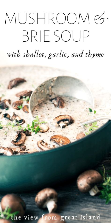 Brie And Mushroom Soup, Brie Mushroom Soup, Mushroom Brie Bisque, Brie Soup Recipes, Mushroom And Brie Soup, Mushroom Brie Soup, Elegant Soup Recipes, Brie Cheese Sandwich Recipes, Chanterelle Mushroom Soup