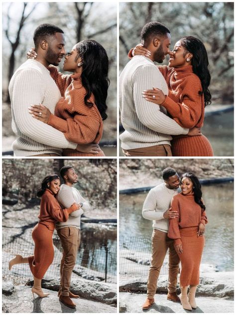 Black Couple Fall Photoshoot Outfits, Anniversary Photoshoot Ideas Black Couple, Creative Anniversary Photoshoot, Black Couples Fall Photoshoot, Black Couple Poses Photography, Black Couple Fall Pictures, Anniversary Photo Shoot Ideas Outfit Black Couples, Fall Prewedding Photoshoot, His And Her Photoshoot