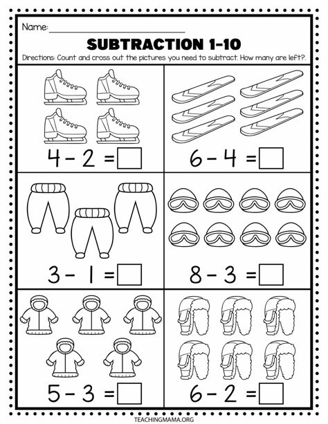 Winter Kindergarten Worksheets, Subtraction Preschool, Winter Math Kindergarten, Grade R Worksheets, Kindergarten Posters, Subtraction Kindergarten, Math Subtraction, Subtraction Activities, Math Sheets