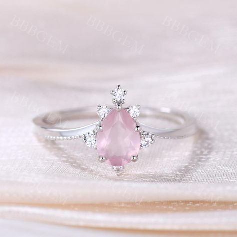 0.8Carat Pear Cut Rose Quartz Engagement Ring In Solid Rose Gold | BBBGEM Silver Rose Quartz Engagement Ring, Kawaii Engagement Ring, Rose Quarts Ring, Rose Quartz Engagement Ring Silver, Pink Engagement Ring Silver, Engagement Rings Rose Quartz, Rose Quartz Engagement Rings, Simple Engagement Rings Rose Gold, Rose Quartz Wedding Ring