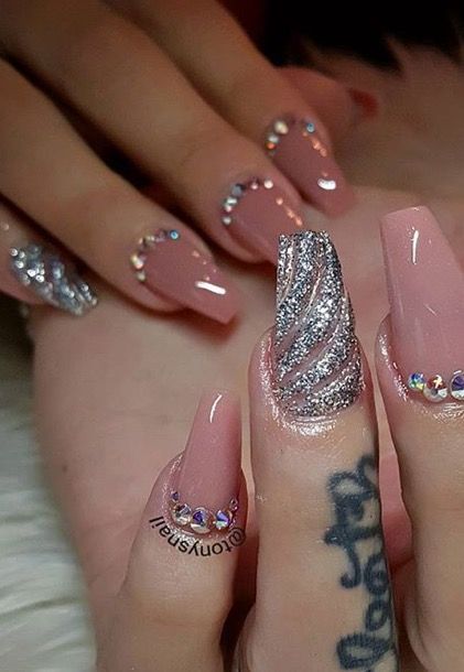 # Pink Nail Art Pink Silver Nail Art, Pink Nail Art Bridal, Silver Glitter Nail Art, Nail Art For Engagement, Nail Art For Engagement Brides, Nail Art Designs For Engagement, Nail Art Designs For Bride, Pink And Silver Nail Designs, Nails Design Bride