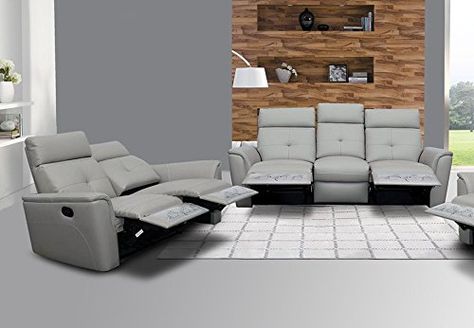 ESF 8501 Recliner Sofa and Loveseat Living Room Set 2Pcs Chic Light Grey Italian Leather >>> You can get additional details at the image link. (This is an affiliate link) #HashTag3 Sofa And Loveseat Living Room, Recliner Living Room, Sofa Kulit, Leather Sofa And Loveseat, Sofa Santai, Modern Living Room Set, Leather Living Room Furniture, Furnitur Ruang Keluarga, Loveseat Living Room