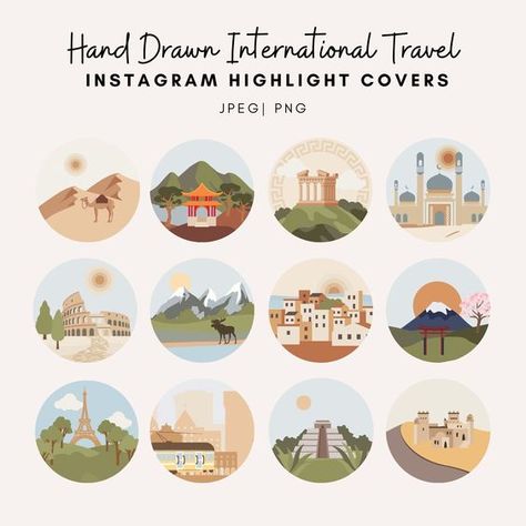 Cover Designs for Instagram Stories Korea Journal, App Icon Covers, Travel Countries, Cover Design Inspiration, Drawn Icons, Icon Covers, Boho Travel, Black And White Instagram, Instagram Highlight Cover