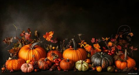 Thanksgiving desktop HD wallpaper with sleek, graphic designs of pumpkins and fall elements against a dark background. Thanksgiving Wallpaper Laptop, Thanksgiving Desktop Wallpaper, Fall Background Wallpaper, Thanksgiving Wallpapers, Fall Elements, Thanksgiving Background, Paintings For Beginners, City Flowers, Thanksgiving Wallpaper