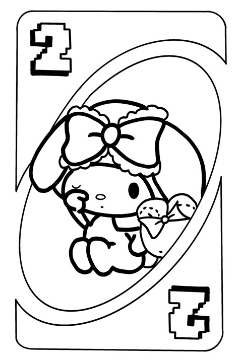 Hello Kitty Uno Cards Printable, Uno Drawing, Hello Kitty Uno Cards, Hello Kitty Activities, Kuromi Outline, Hello Kitty Uno, Card Outline, Chicano Drawing, Random Activities