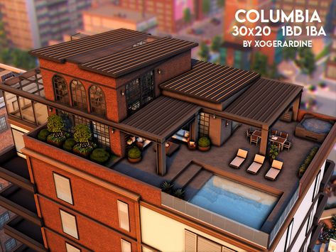 Sims 4 Modern House Exterior, The Sims 4 Penthouse Floor Plans, Loft Cc Sims 4, Ts4 Builds No Cc, Sims 4 House 1 Floor, Sims 4 Penthouse Ideas City Living, Sims 4 Penthouse No Cc, Sims 4 Penthouse Layout, Sims 4 Workshop