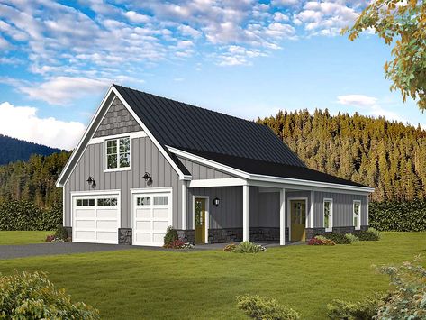 Garage Plan 52186 - Bungalow, Country, Craftsman, Traditional Style 3 Car Garage Plan with 1062 Sq Ft Car Garage Plans, Garage With Workshop, Metal Shops, Detached Garage Designs, 3 Car Garage Plans, Garage With Living Quarters, Garage Extension, Garage Plans Detached, Garage Designs