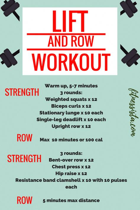 Lift and Row Workout - Build Strength and Get in Your Cardio with this Total Body Workout | fitnessista.com Row And Weights Workout, Run Row Workout, Rowing Before And After Pictures, Row Workout, Rowing Workouts, Wods Crossfit, Rower Workout, Hiit Circuit, Rowing Machine Workout