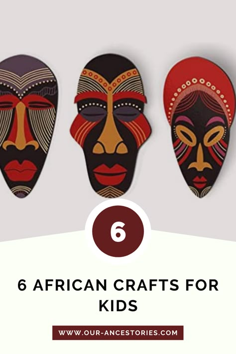 Cardboard African Masks, African Mask Art Project For Kids, African Art Projects For Kids, African Crafts Diy, African Masks Art Project, Cultural Art Projects For Kids, African Masks For Kids, Africa Crafts For Kids, Diy African Art