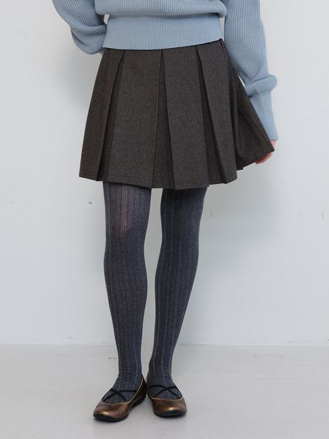 Wool Tights Outfit, Wool Mini Skirt Outfit, Wool Skirt Outfit, Socks And Boots, Wool Tights, Flower Button, Early Winter, Wool Mini Skirt, Fall 24