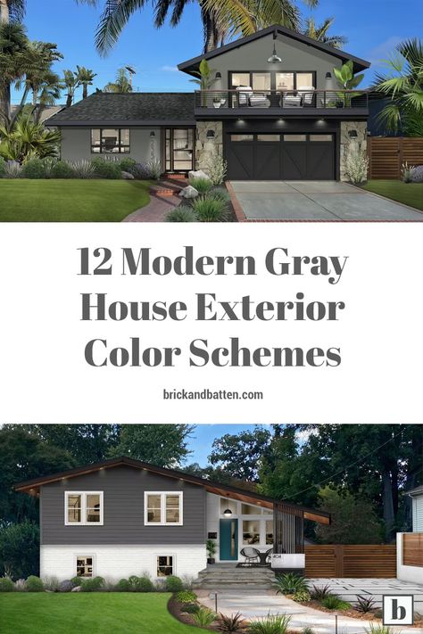 Deck Color For Dark Grey House, Dark Brick House Exterior Color Schemes, House Paint Exterior Ideas, Gray Brick House Exterior, Dark Gray House Exterior, Grey Brick House Exterior, Modern Exterior Paint Colors, Grey Brick Houses, Grey Exterior House Colors