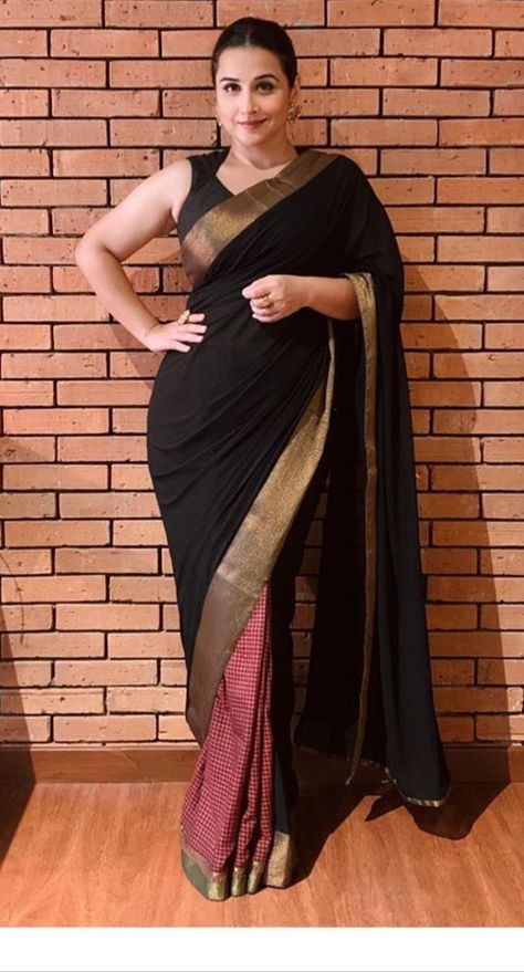 Vidya Balan Outfits, Vidya Balan Saree Blouse, Vidya Balan Saree, Latest Maggam Work Blouses, Shakuntala Devi, Vidya Balan, Black Saree, Sari Blouse, Ethnic Outfits