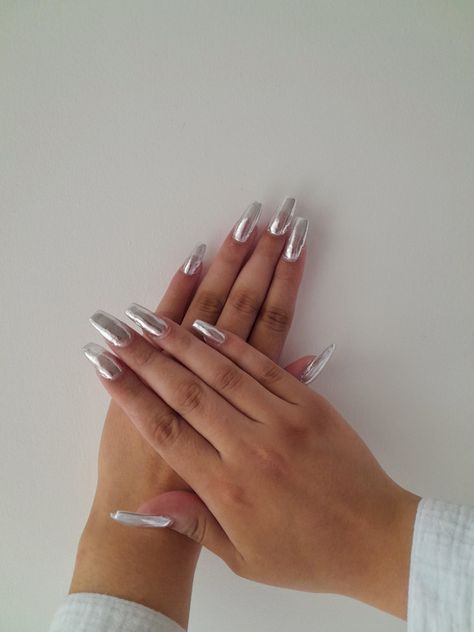 Tapered Square Nails, Tapered Square, Silver Nails, Chrome Nails, Square Nails, Nail Tech, Pretty Nails, Nail Inspo, Acrylic Nails