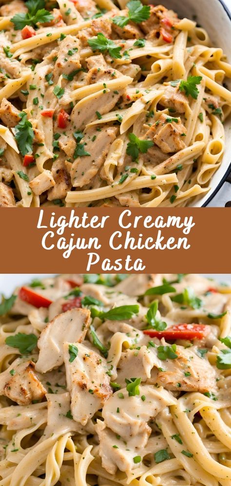 Lighter Creamy Cajun Chicken Pasta | Cheff Recipes Creamy Cajun Sauce, Cajun Chicken Pasta Recipe, Cooking Fresh Pasta, Creamy Cajun Chicken Pasta, Creamy Cajun Chicken, Cajun Chicken Pasta Recipes, Cajun Sauce, Healthier Meals, Steamed Asparagus