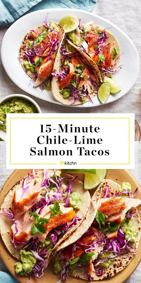 Chili Lime Salmon Tacos, Salmon Taco Recipe, Salmon Tacos Recipe With Slaw, Salmon Street Tacos, Fish Tacos Salmon, Healthy Salmon Tacos, Salmon Taco Recipes, Salmon Tacos Recipe Easy, Salmon Nachos Recipe