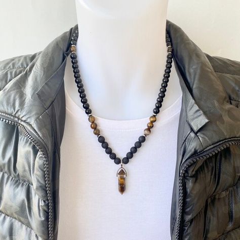 Man Jewellery, Tiger Eye Necklace, Mens Beaded Necklaces, Eyeglass Accessories, Brown Tiger Eye, Necklace Mens, Small Necklace, Tigers Eye Necklace, Hematite Bracelet