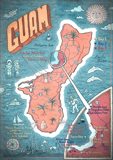 Island Aesthetic Guam, Guam Culture, Guam Aesthetic, Collaborative Illustration, Guam Island, Guam Travel, Guam Flag, Hafa Adai, Perfect Days