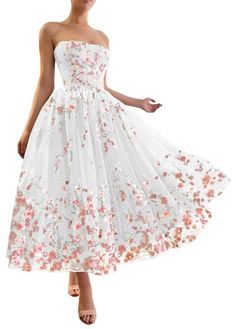 Flower Prom Dresses, Tea Length Prom Dress, Flower Prom Dress, Embroidered Wedding Dress, Floral Prom Dresses, Prom Dresses With Pockets, Tulle Bridesmaid Dress, Beautiful Summer Dresses, Evening Party Gowns