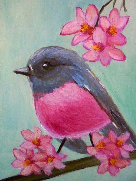 Bird Pastel Drawing, Spring Birds Painting, Easy Animal Painting Ideas, Oil Pastel Bird, Birds To Paint, Bird Oil Painting, Bird Painting Acrylic, Whimsical Art Paintings, Beginner Art