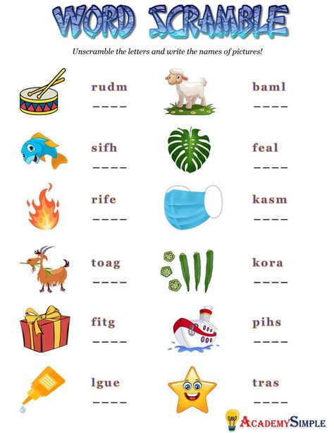 Scramble Words Worksheet, Unscramble Words Worksheets, Scramble Letters, Jumbled Words, Words Worksheet, Unscramble Words, Scramble Words, English Spelling, English Activities For Kids