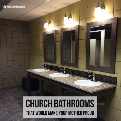 Business Bathroom Decor Ideas, Church Bathroom Ideas, Public Bathroom Design, Restroom Colors, Commercial Bathroom Ideas, Church Bathroom, Church Lobby Design, Commercial Bathroom Designs, Worship Design