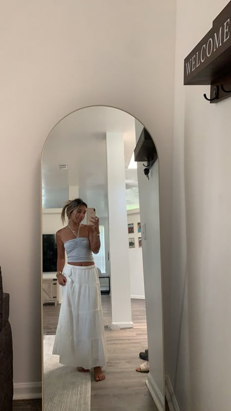 Brandy Melville Long White Skirt, Brandy Long Skirt, White Brandy Skirt Outfit, Brandy White Skirt, Brandy Melville Long Skirt, Long Linen Skirt Outfits For Summer, Brandy Melville White Skirt, Brandy Melville Midi Skirt, How To Style Brandy Melville Sweatpants