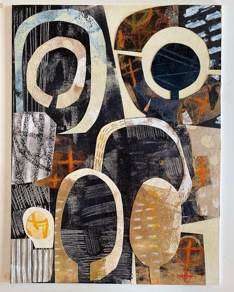 Abstract Collage Painting, Kate Welch Collage, Abstract Collage Art Mixed Media, Cornwall Landscape, Modern Abstract Art Geometric, Gelli Printing Art, Gelli Plate Art, Shape Collage, Mixed Media Abstract