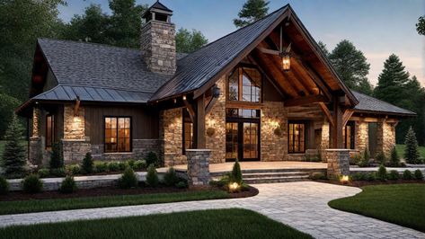 Modern Log Cabins Exterior, Rustic House Exterior, Country Home Exterior, Rustic Home Exterior, Log Cabin Exterior, Barn House Interior, Mountain Home Exterior, Lodge House, Exterior Facade