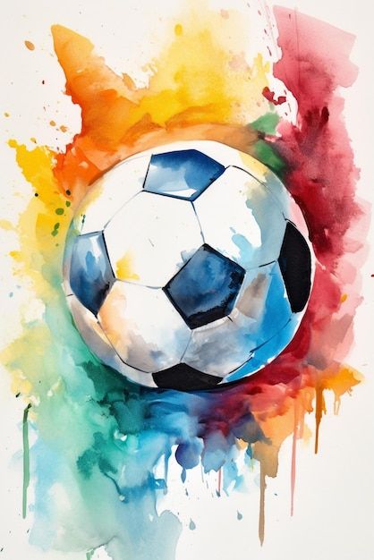 Foto una pintura de acuarela de un balón... | Premium Photo #Freepik #photo #balon-futbol #deporte-futbol #jugador #futbol Football Painting, Football Paintings, Ball Clipart, Sports Painting, Soccer Art, Art Football, Virgil Van Dijk, Football Art, Sports Art