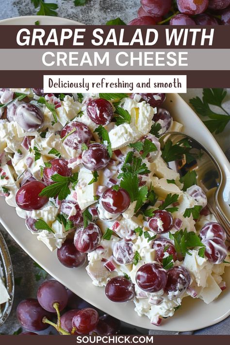 Grape Salad with Cream Cheese: A Sweet and Creamy Twist Recipe For Grape Salad, Grape Salad With Cream Cheese, Fruit Salad With Cream, Creamy Grape Salad, Crunchy Toppings, Grape Salad Recipe, Salad With Grapes, Recipe With Cream Cheese, Sweet Dressing