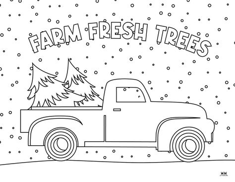 Christmas Truck Coloring Page, Christmas Car Drawing, Christmas Templates Free Printable, Christmas Coloring Pages Free Printable, Christmas Tree Coloring, Car Christmas Tree, Different Christmas Trees, Farm Coloring Pages, Tree Coloring