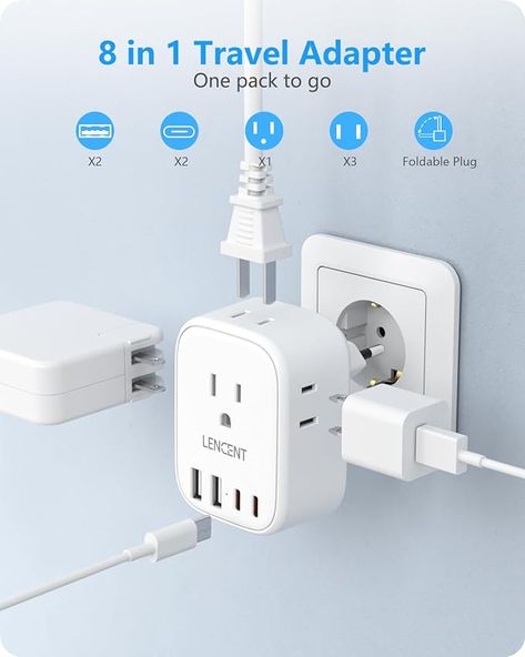 European Travel Plug Adapter, LENCENT International Type-C Foldable Power Plug with 4 Outlets, USB C Charger Adaptor, US to Most of Europe EU Iceland Spain Italy France Germany, Cruise Ship Approved Italy Essentials, Europe 2024, Travel Charger, Travel Adapter, Power Plug, Adapter Plug, European Travel, Cruise Ship, Christmas List