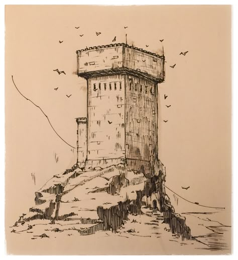 Towers Drawing, Fortress Illustration, Medieval Comic, Fortress Drawing, Tower Sketch, Castle Tower Drawing, Medieval Castle Tattoo, Tower Illustration, Fortress Tattoo