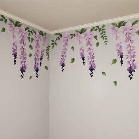 Diy Flower Wall Mural, Easy Murals To Paint Accent Walls, Pink And Purple Wall Paint Ideas, Easy Wall Painting Ideas Bedrooms, Purple Wall Painting Ideas Bedroom, Easy Wall Painting Ideas Creative, Wall Paint Techniques, Unique Wall Painting Ideas, Bedroom Wall Painting Ideas