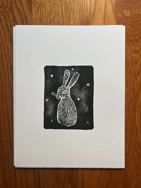 Linocut Rabbit Print - Etsy Linocut Rabbit, Bunny Linocut, Rabbit Linocut, Townhouse Decor, Woodcut Tattoo, Bunny Print, Rabbit Print, Baltimore Md, Sgraffito