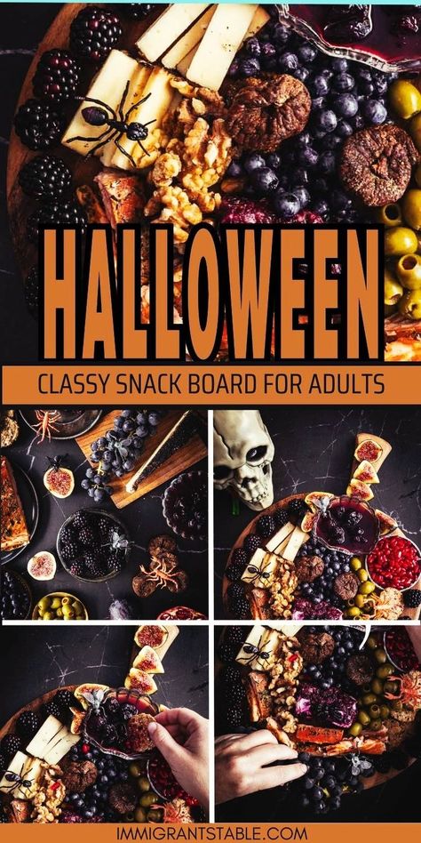 Hosting a Halloween party for grown-ups? Present a classy Halloween snack board that caters to an adult palate. It's the perfect blend of elegance and spookiness. Find inspiration and recipes for a sophisticated Halloween ambiance. Halloween Catering, Halloween Snack Board, Sophisticated Halloween, Adult Snacks, Halloween Themed Snacks, Cozy Fall Recipes, Halloween Snack, Classy Halloween, Party Spread