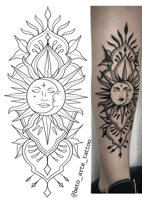 Sun And Moon Tattoo Stencil, Flash Tattoo Feminina, Tattoo Sonne, Shin Tattoo, Armband Tattoos, Type Tattoo, Tattoo Zeichnungen, Moon Tattoo Designs, Friendship Tattoos