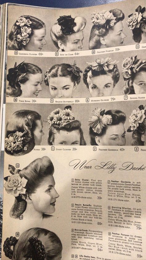 1940s Hair Flowers, 50s Hairstyles For Long Hair, Easy 50s Hairstyles, Long Hair Vintage, 1940s Hair, Historical Hairstyles, 40s Hairstyles, 50s Hairstyles, 1940's Fashion