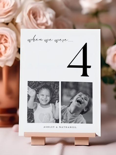 Table Numbers Wedding Template With Photos Printable Wedding Table Card for Minimalist Wedding Photo Table Sign Editable for Modern Wedding - Etsy Table Numbers Wedding Ages, Table Numbers Wedding Photos, Wedding Table Decorations Minimalist, Wedding Reception Table Numbers, Wedding Ideas Table Numbers, Wedding Table Photos, When We Were Table Numbers, Wedding Table Labels, Wedding Signing Table