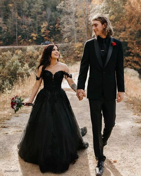 Black Wedding Dresses: 33 Unusual Styles   FAQs Black Wedding Dress Plus Size, Sweetheart Neckline Off The Shoulder, Dresses Sweetheart Neckline, Black Bridal Dresses, Goth Wedding Dresses, Dark Romantic Wedding, Goth Bride, Wedding Dresses Sweetheart, Dark Wedding Theme