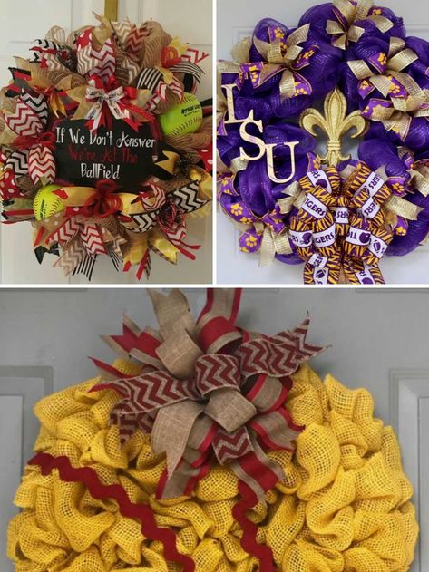 Sport Wreaths For Front Door, Softball Wreath Diy, Softball Wreaths For Front Door, Sports Wreaths Diy, Softball Wreath, Softball Decorations, Classroom Wreath, Baseball Wreaths, Make Your Own Wreath