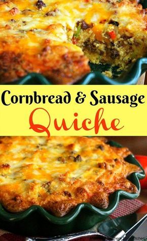 Cornbread Lunch Ideas, Quiche Recipes Sausage Cheese, Cornbread Dinners, Dinner Quiche Recipes, Cornbread Quiche, Sausage Bread Recipe, Cornbread And Sausage, Christmas Quiche, Sausage Quiche Recipes