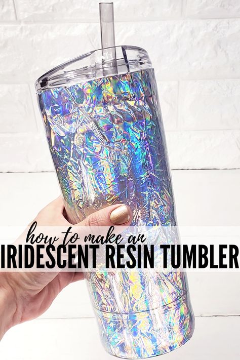 Make the coolest iridescent resin tumbler in just a few minutes, plus drying time. The iridescent finish sparkles, but it's super smooth! #resincraftsbyeti #resincraftsblog #doodlecraft Resin Tumblers, Diy Projects For Adults, Whimsical Wall Art, Diy Resin Projects, Diy Projects For Beginners, Barn Wood Crafts, Cricut Projects Beginner, Diy Resin Crafts, Homemade Crafts