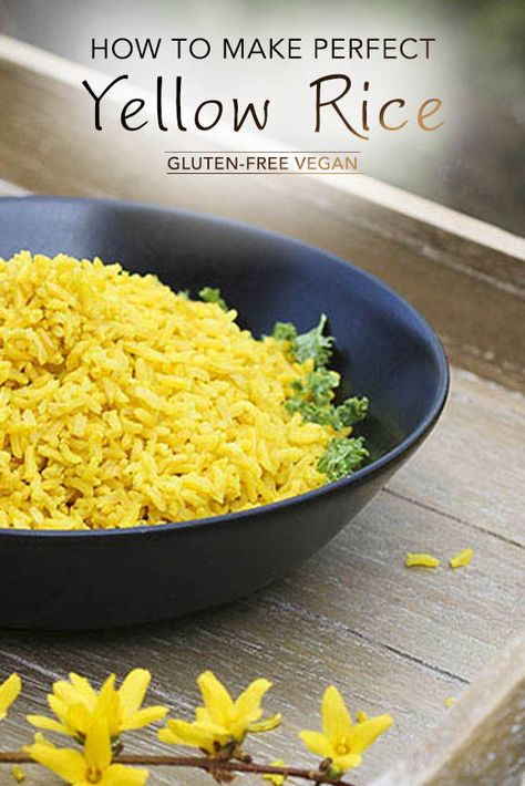 How to make perfect yellow turmeric rice by Anastasia, Kind Earth - gluten-free, vegan Yellow Rice Recipes, Healthy Eating Snacks, Easy Vegetarian Dinner, Vegan Side Dishes, Vegetarian Recipes Dinner, Vegetarian Dinner, Delicious Vegetarian, Easy Vegetarian, Vegan Recipes Healthy